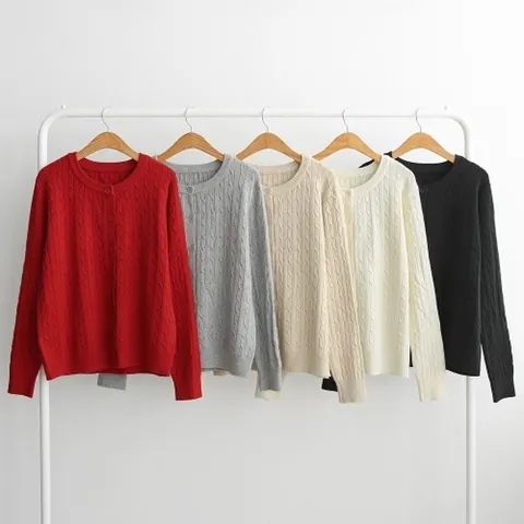 [다잇템] 여성 스웨터 라운드 클래식 빨간 카디건 가을꽈배기_22588728_588872