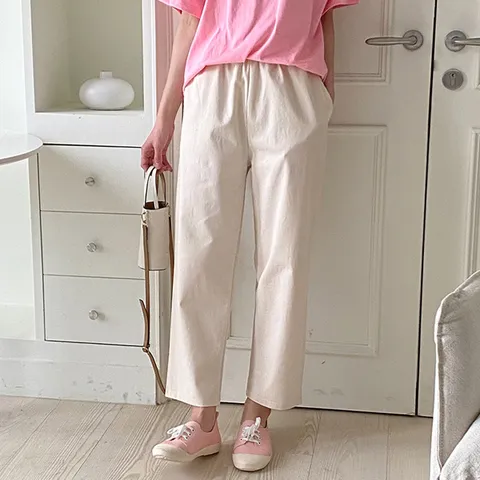 H스타일DKCT배기슬랙스 봄 여름 여성 밴딩팬츠 베기 슬랙스 데일리 일자