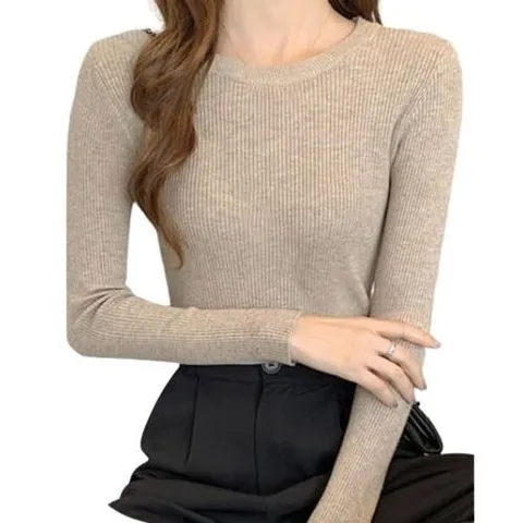 [하프클럽] 골지 라운드넥 니트티 이너 슬림 얇은 간절기 긴팔