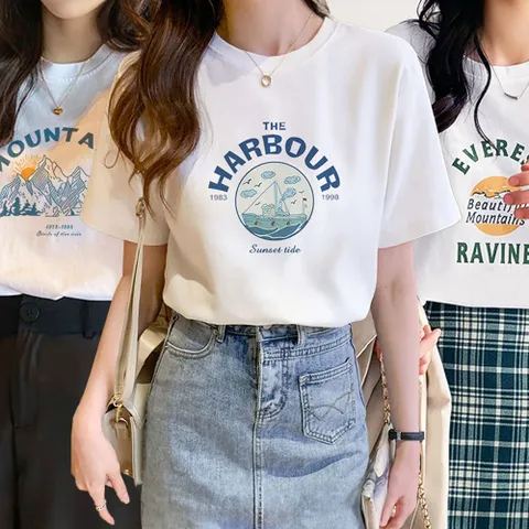 여성 면 프린팅 레터링 여름 흰 반팔 티 셔츠 여성티셔츠 여성반팔티 여자반팔티