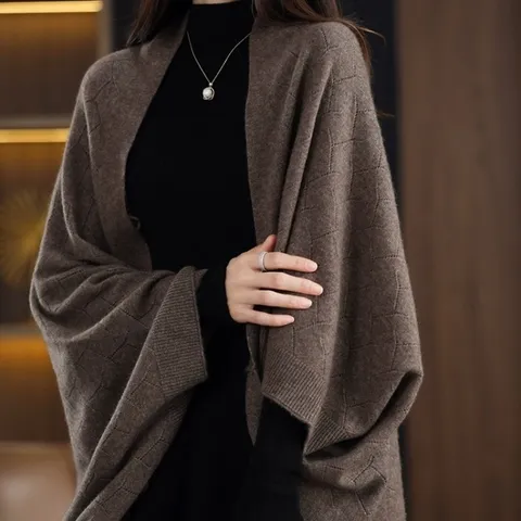 디아드 퀄 체킹 숄 니트 가디건