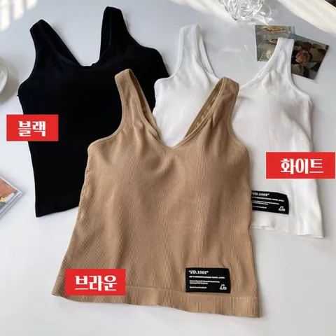 크롭탑나시 골지 슬림핏 민소매 브라탑 런닝 캡내장 나시티 여성나시 여자나시