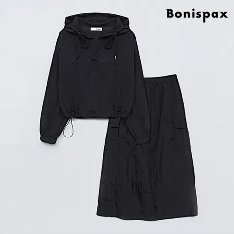 정상가119,000원 | 오픈 후드 티셔츠 카고 밴딩 스커트 셋업 (XO1OW005L0)