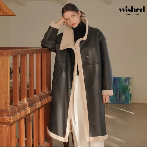 하이넥 버튼 양털 레더 무스탕 롱 자켓 (WIBDJK006)