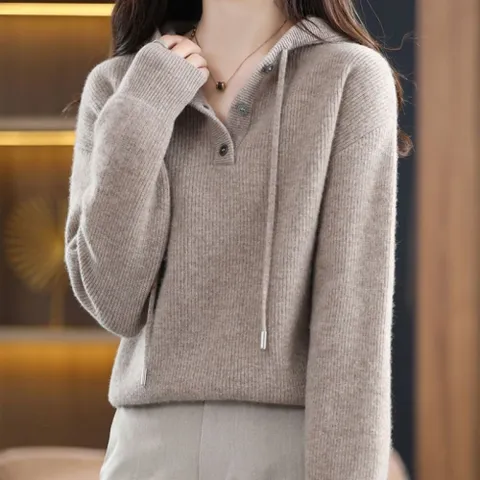 [브리치] 허그허그 / 아렘 버튼 후드 니트 긴팔 티셔츠 4color