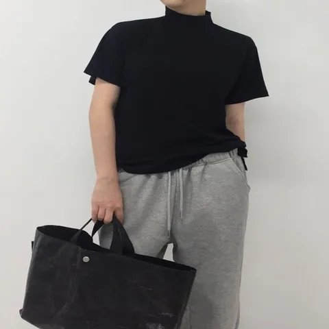 [하프클럽/옷자락]여자 여름 반목 폴라 베이직 무지 반팔티셔츠