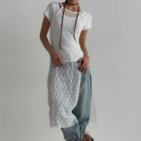 [브리치] 옷자락 / 여자 레이스 롱나시 앞트임 레이어드 시스루 롱원피스