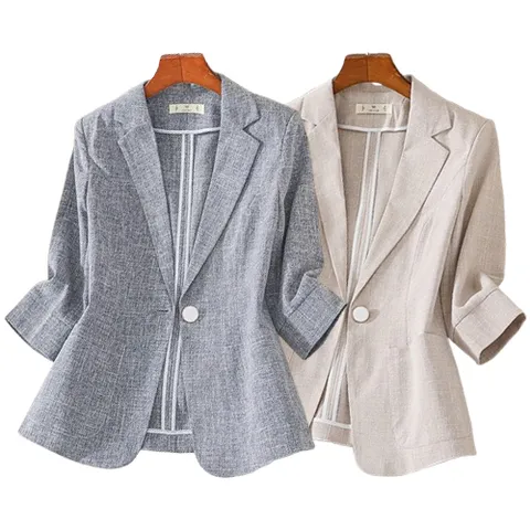 2532328 - 비스코스 싱글 5부 썸머자켓 오피스룩 하객룩 여름자켓 린넨자켓 여성자켓 여성아우터 여름아우터