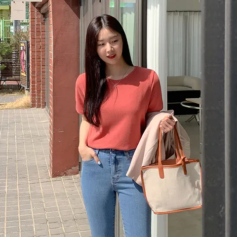 [공구우먼] [제작] 슬래지 라운드넥 썸머 니트티 69827 빅사이즈 여성의류