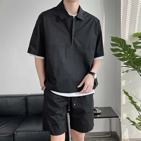 남자 여름 아노락 스트링 반팔티 반바지 상하의 세트 남자여름의류 남자상하의세트