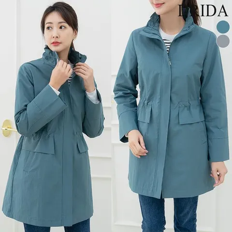 [하프클럽/드리다]엄마옷  여자 봄 가을 셔링넥 빅사이즈 야상 사파리 롱 바람막이 점퍼 50-60대 중년여성