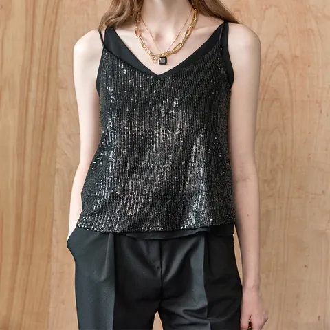 [마쟈] 스팽글 뷔스티에 슬리브리스 탑