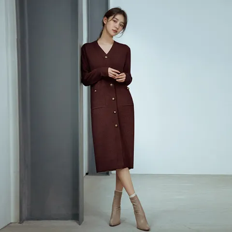 [최초가 99,000원][르포엠]탈린 스카프 니트 롱 원피스