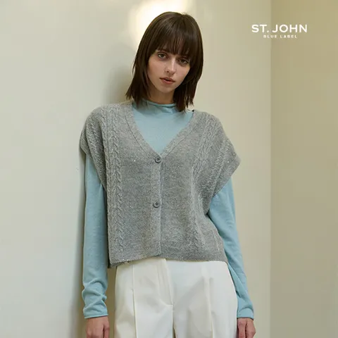 2-6 센존블루라벨 25SS 캐시미어울100 케이블 니트 베스트