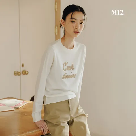 2-1 M12 25SS 여성 라운드넥 레터링 니트 4종