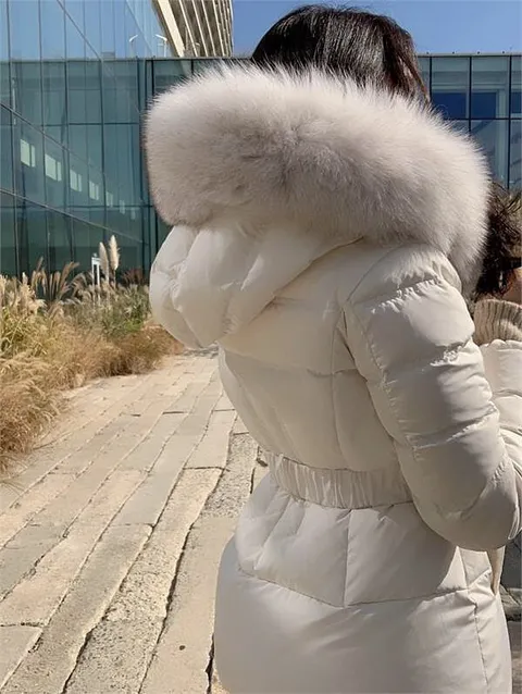 고급스러운 겨울 폭스 벨티드 오리털 구스 하프 패딩 (6144564)