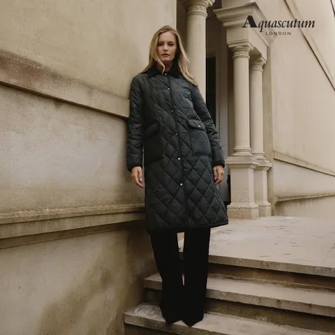 1-4 [방송중2만▼] 아쿠아스큐텀 25FW 여성 헝가리 구스다운 퀼팅 롱 코트