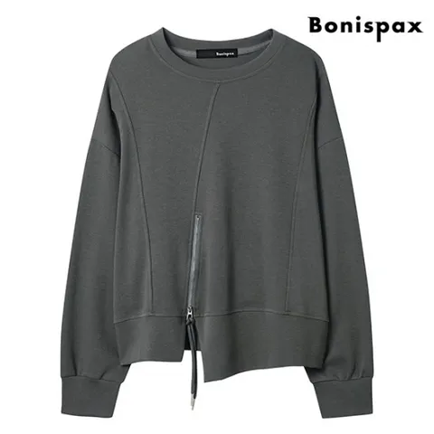 정상가69,000원｜언발 지퍼 라운드 심플 베이직 긴팔 티셔츠 (XO4LW007L0)