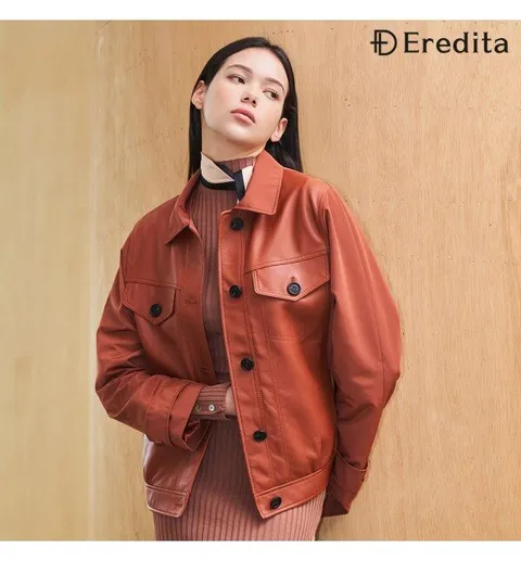 [에레디타] 양가죽 숏가죽 투포켓 자켓_브릭