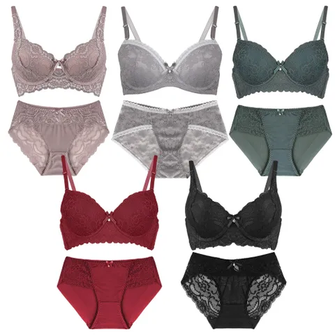 레이스 볼륨 여성속옷 브라팬티  5세트 1022 24 34