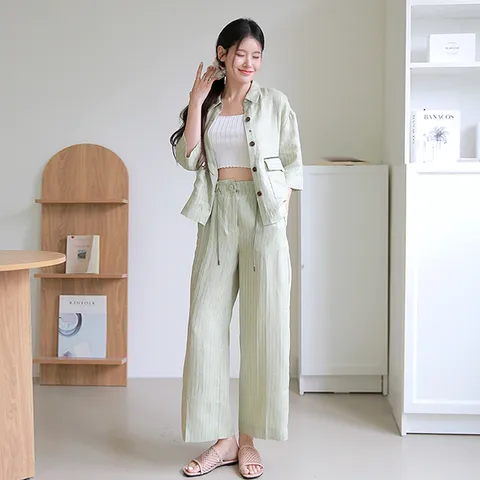 [최초가 99,900원][르포엠]프렌치린넨100 리네아 스트라이프 자켓/팬츠 택 1