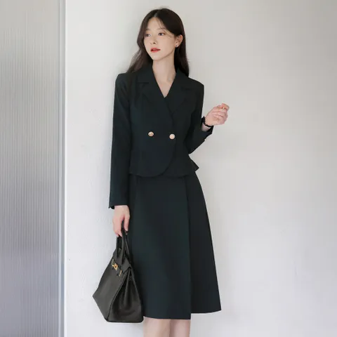 [시크라인] (~XXL까지) 세리오나 페플럼 레이어드자켓 플레어 원피스 가을 하객룩 오피스룩 모임룩 격식룩 빅사이즈