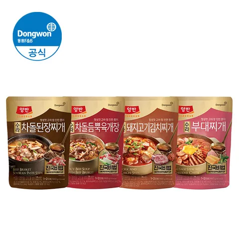 동원 수라 차돌듬뿍육개장/돼지고기김치찌개/차돌된장찌개/부대찌개 460g 4봉