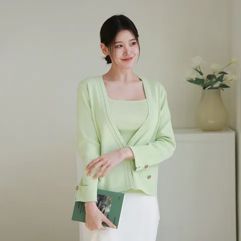 [최초가 99,000원] 앙띠안 니트탑 가디건 앙상블 2종세트