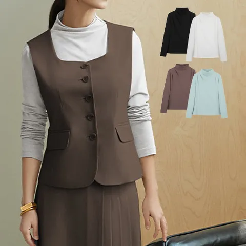 [최초가89,900][LBL] 실크블렌디드 하프넥 드레이핑 티블라우스 4종 세트