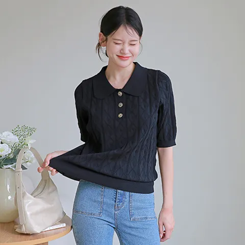 [최초가 99,000원][르포엠]마린느 스카시 하프슬리브 카라니트 3종세트