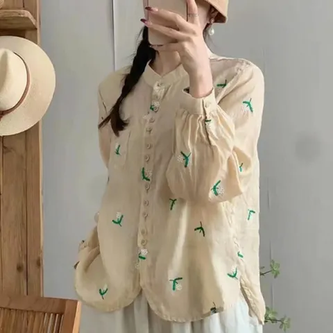 [브리치] 슈팅스타 / 차이나카라 플라워 플로럴 자수 린넨 셔츠 391238