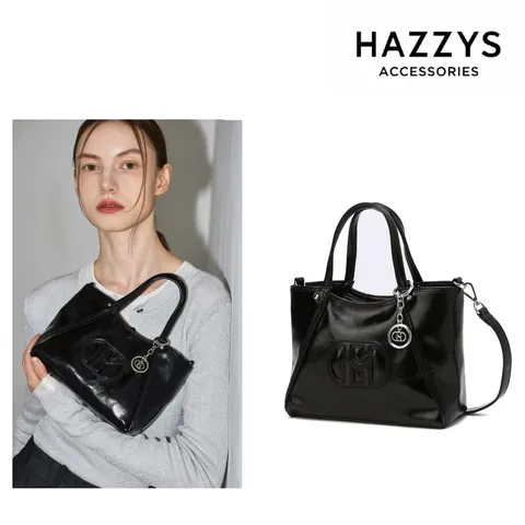 [선물포장] 블랙 로고배색 가죽 미니토트백 HIWA4F550BK