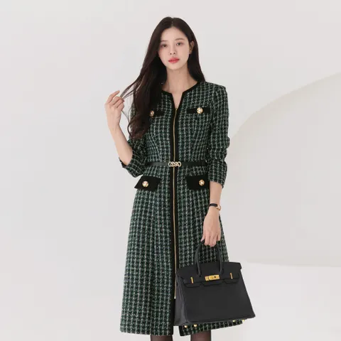 [시크라인] (~XXL까지) 프레드 트위드 집업 벨트 원피스 겨울 코디 오피스룩 하객룩 연말룩 모임룩 파티룩 빅사이즈