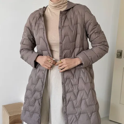 여성 덕다운 니트후드 경량 하프 패딩점퍼 오리털 아우터