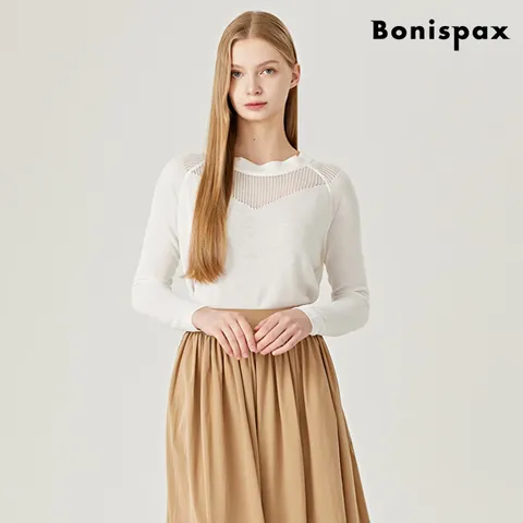 라운드넥 시스루 루즈핏 페미닌 긴팔 니트 (XO2KT010L0)