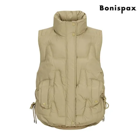 하이넥 사이드 스트링 스퀘어 패턴 패딩 베스트 (XO4VW003L0)