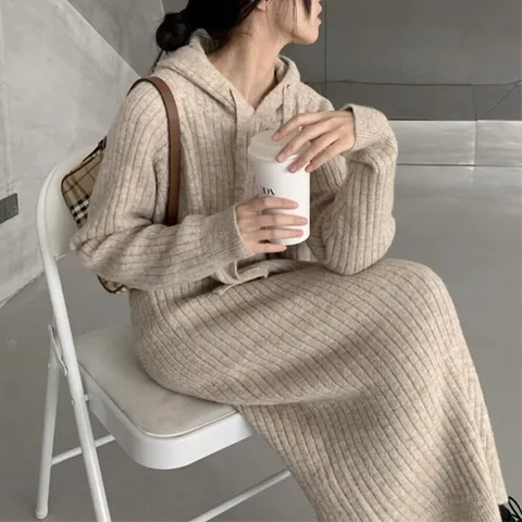 [브리치] 나바바 / NO650 골지 긴팔 후드 니트 원피스