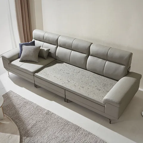 온열소파 코모 4인 천연 면피 소가죽 그린팔보석 돌소파 카우치