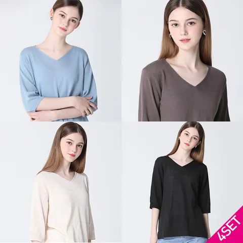 [최초가 78000원]4SET [르오트] 린넨혼방 V넥니트 4종세트-사이즈 55~99까지