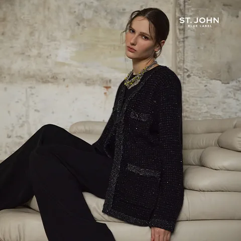 센존블루라벨 25FW 라쿤 울 프린지 금장 니트 자켓