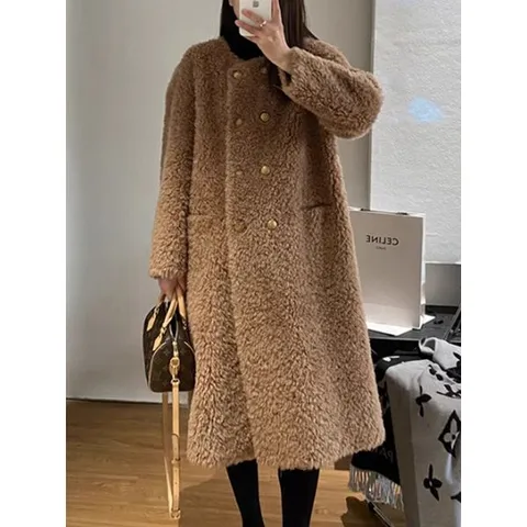 [하프클럽] 케아르 양모 퍼 라운드넥 코트 4color