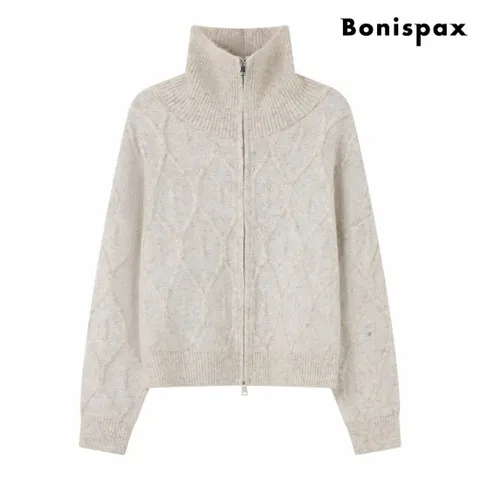 스팽글 투웨이 집업 하이넥 니트 가디건 (XP4CK004L0)