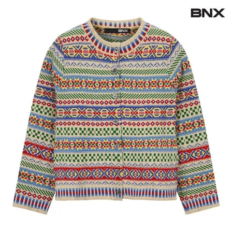 정상가59,000 | 라운드넥 데일리 에스닉 패턴 니트 가디건 (BW4CD021L0)