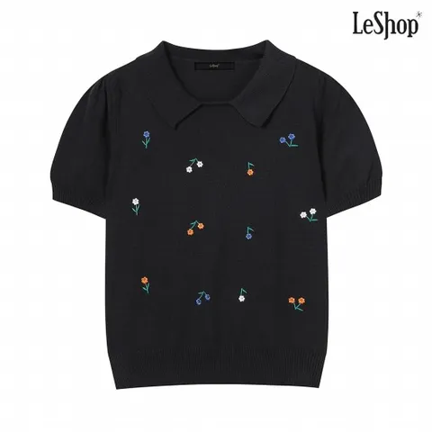 비스코스 플라워 자수 포인트 반팔 니트 (DP2KT011A)