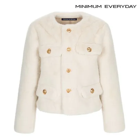 정상가159,000 | [미니멈 에브리데이]라운드넥 페이크 포켓 버튼 페미닌 퍼 자켓 (EA3JK023D)