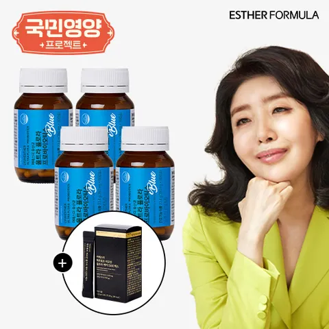 [T][국민영양프로젝트] 여에스더 유산균 블루 프로바이오틱스 4병 (8개월분)+맥주효모