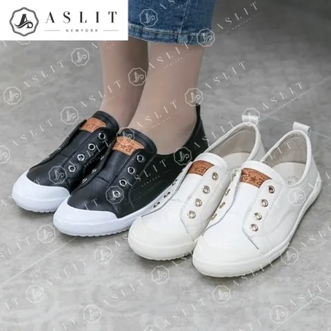 [애슬릿] 끈 없는 여성 운동화 데일리 가죽 스니커즈
