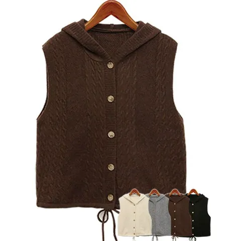 [하프클럽] 가을 후드 니트 조끼/가을가디건/여성니트베스트/스트링/레이어드/미시/백화점