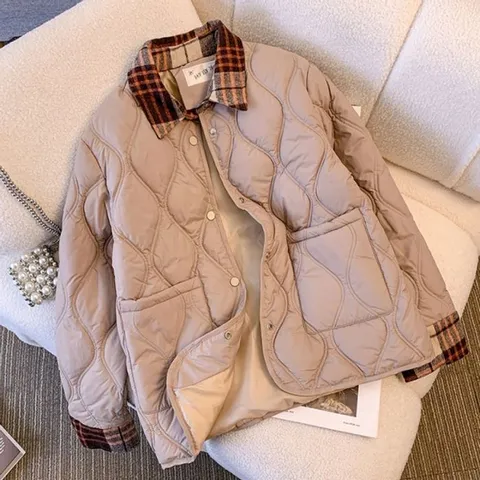 [브리치] 허그허그 / 체크 카라 웨이브 퀼팅 패딩 자켓 3COLOR
