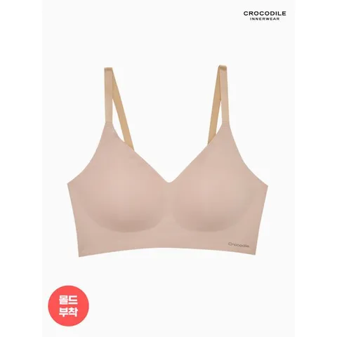 [하프클럽/크로커다일 이너웨어]뉴 라이크라 쉘론 몰드부착 스트랍 감탄브라 1종 베이지